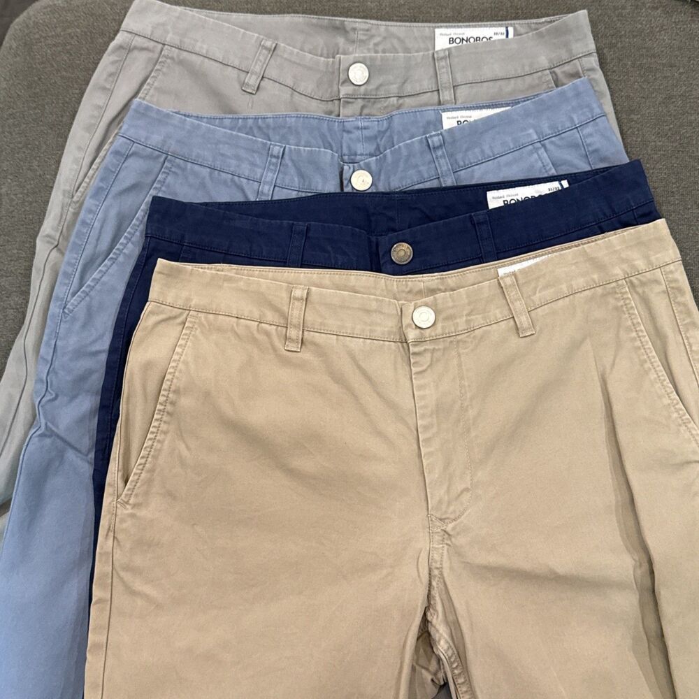 4 Men’s Bonobos Washed Chinos Straight Fit 33/32 Gray Navy Khaki Light Blue
